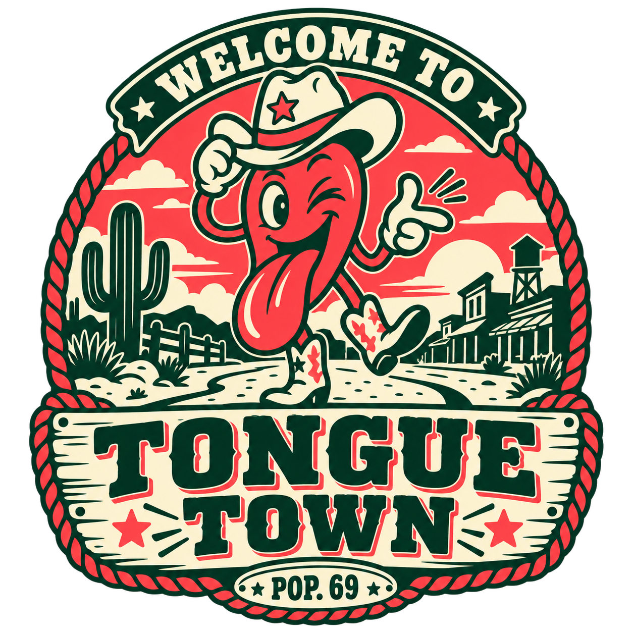 Tongue Town cowboy tongue badge
